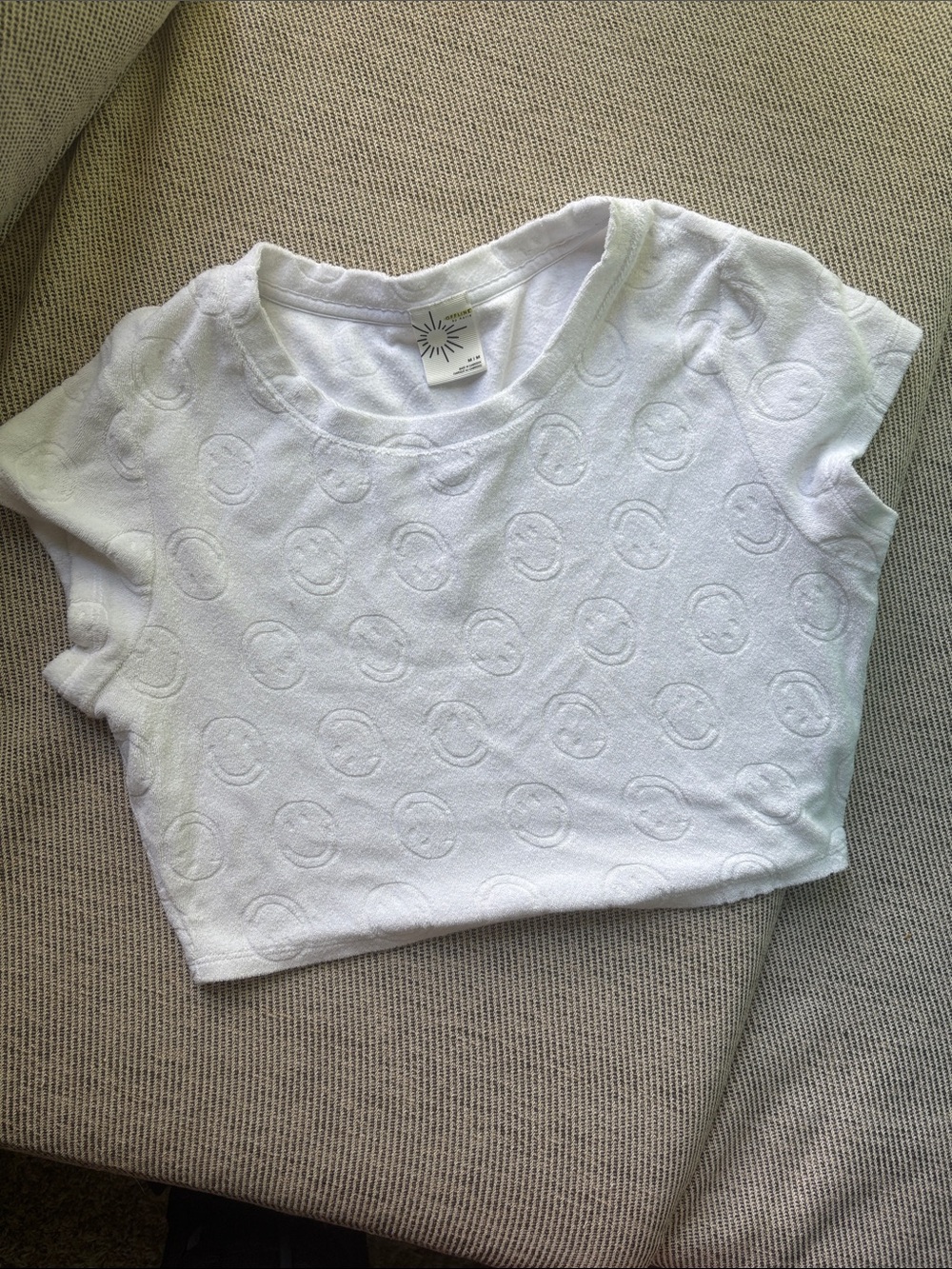 aerie Offline White Textured smiley-Pattern Crop Top